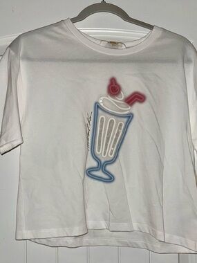 Michael Kors Short Sleeve Tee with Blue & Pink Milkshake Graphic